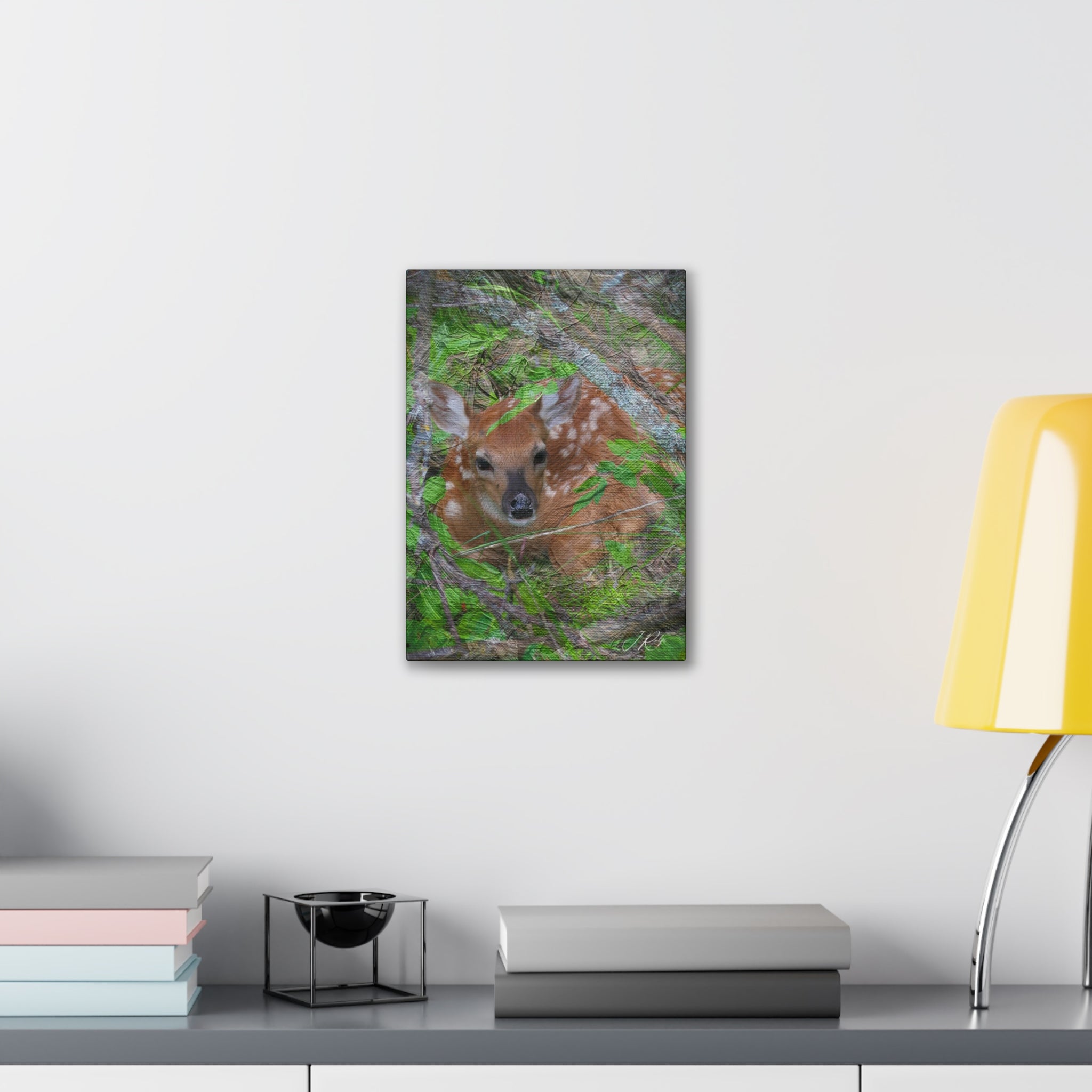 10"x14" Vertical Whitetail Fawn Artography Canvas | Deer Wildlife Wall Art | Painterly Nature Photography | Fine Art by Veteran Artist