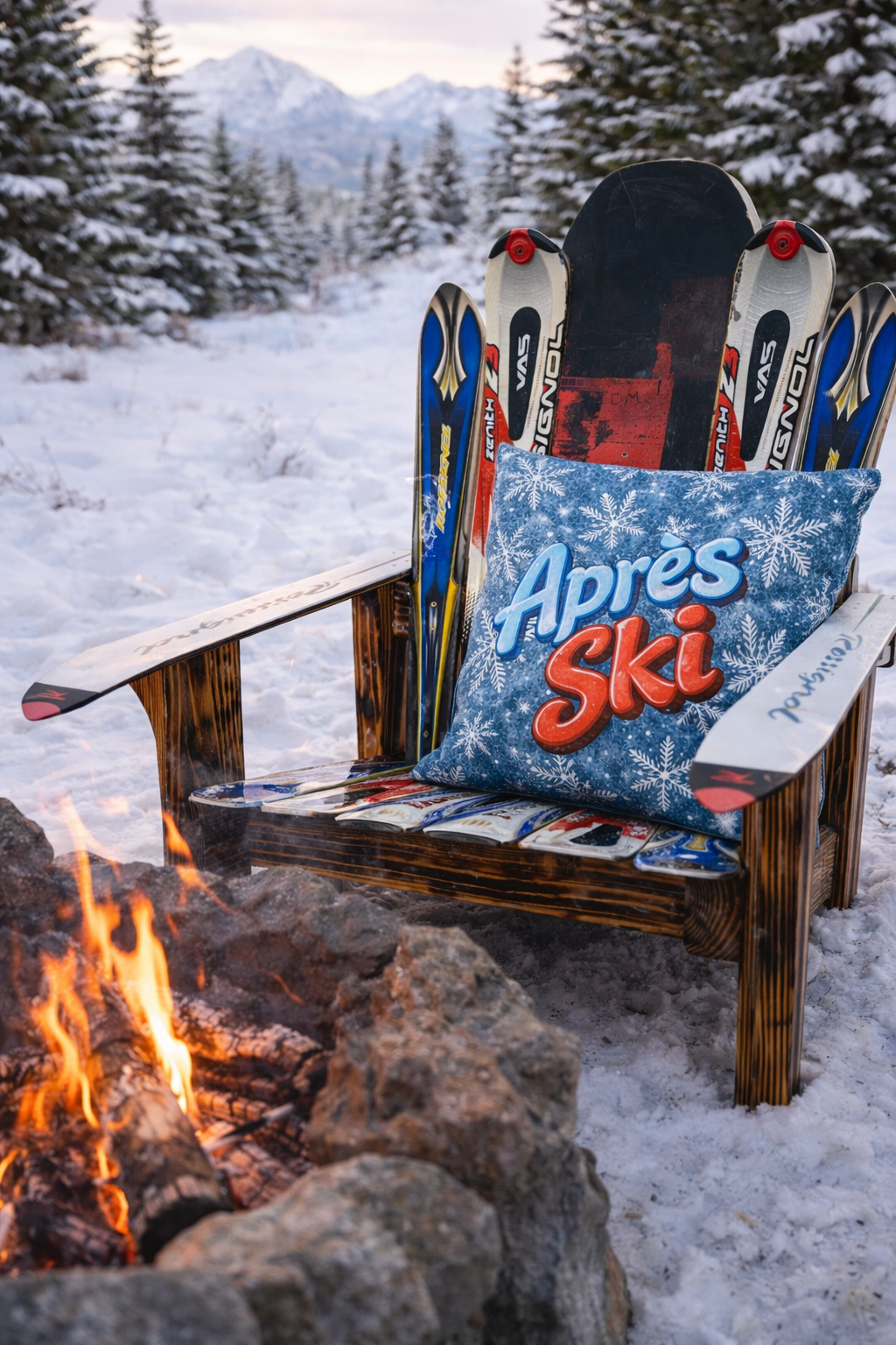 Après Ski Snowflake Outdoor Pillow (16x16) | Winter Throw Pillow | UV + Water Resistant Outdoor Decor