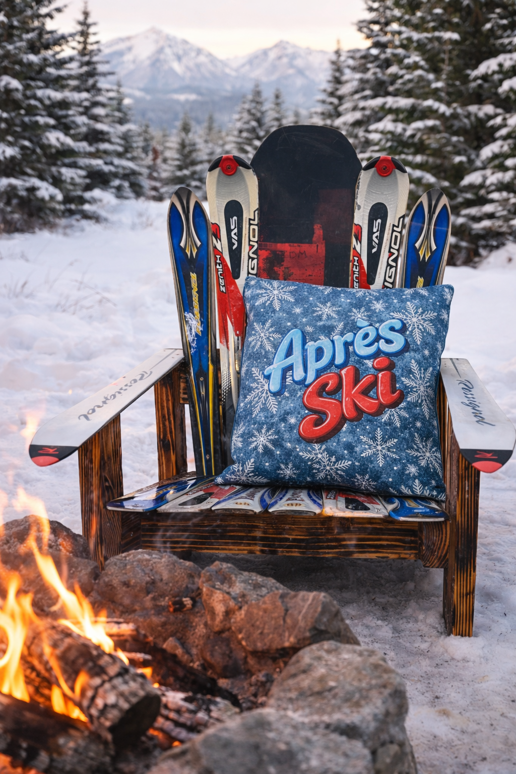 Après Ski Snowflake Outdoor Pillow (16x16) | Winter Throw Pillow | UV + Water Resistant Outdoor Decor