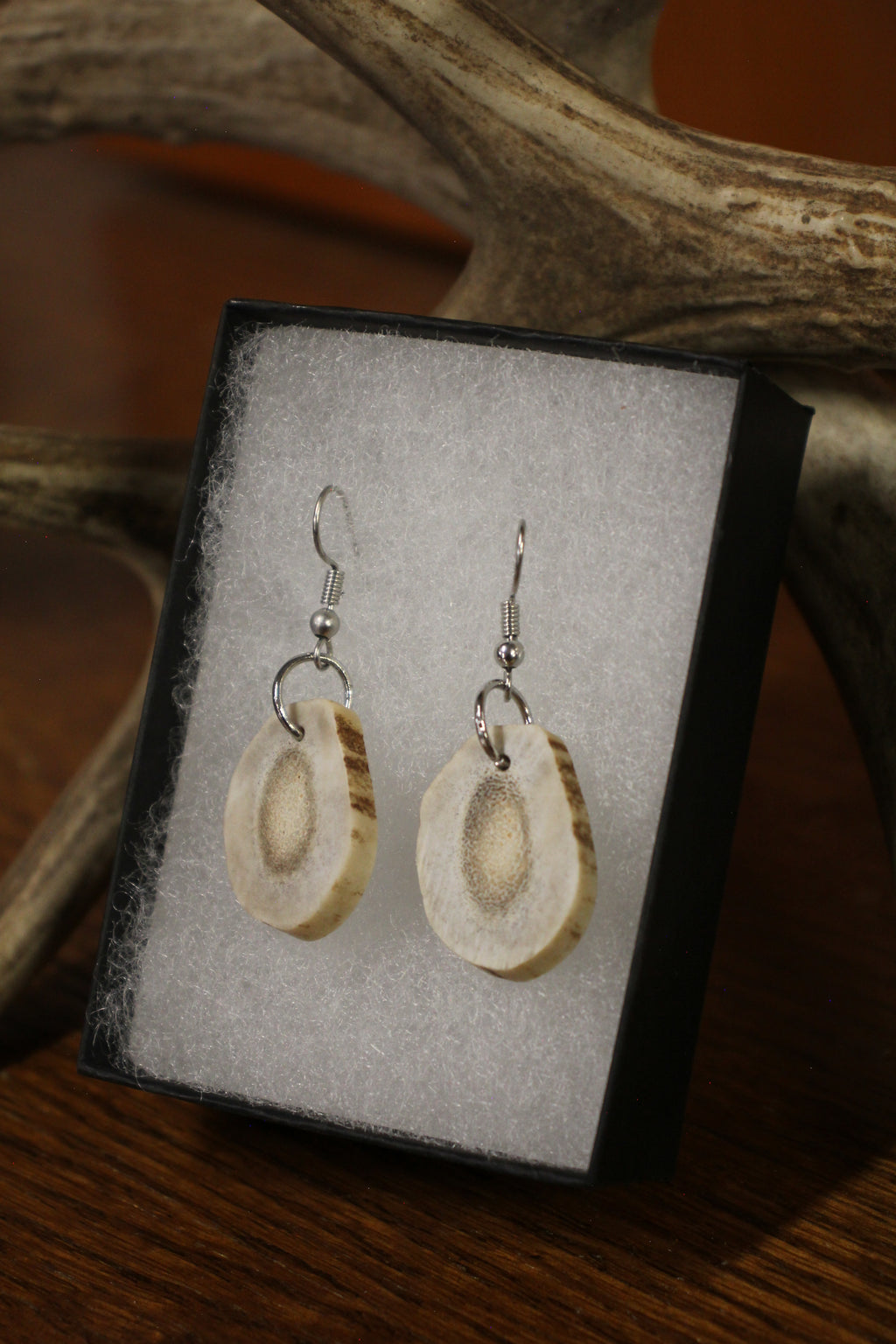 Handmade Whitetail Antler Slice Earrings | Polished Natural Shed Antler Jewelry