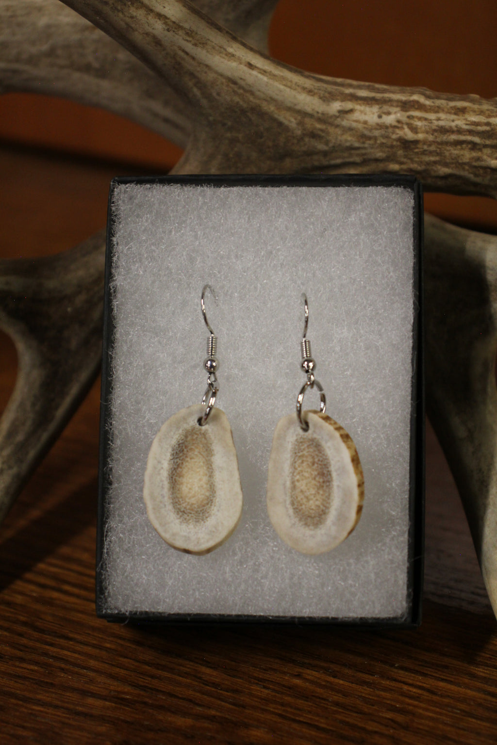 Handmade Whitetail Antler Slice Earrings | Polished Natural Shed Antler Jewelry