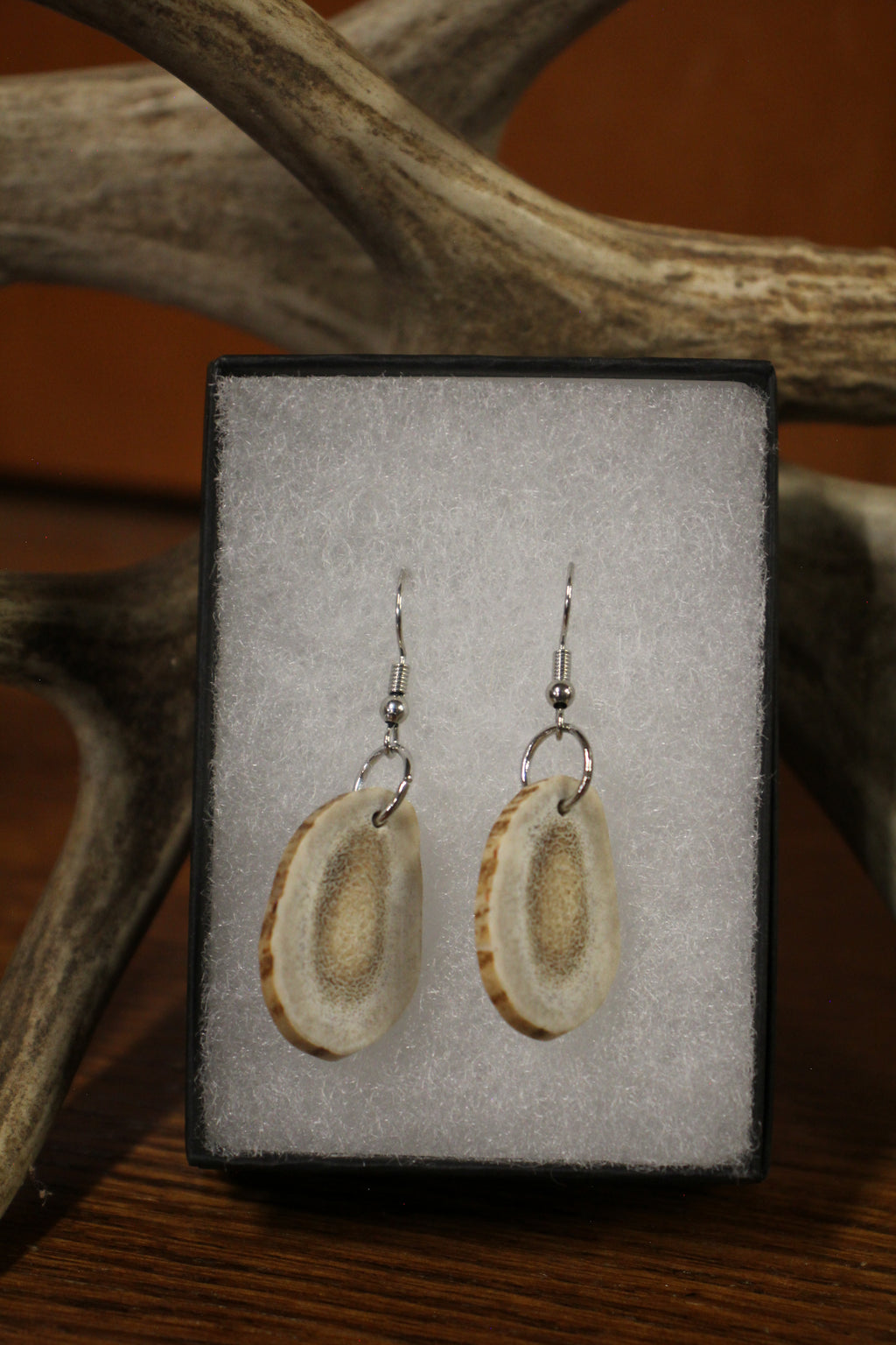 Handmade Whitetail Antler Slice Earrings | Polished Natural Shed Antler Jewelry