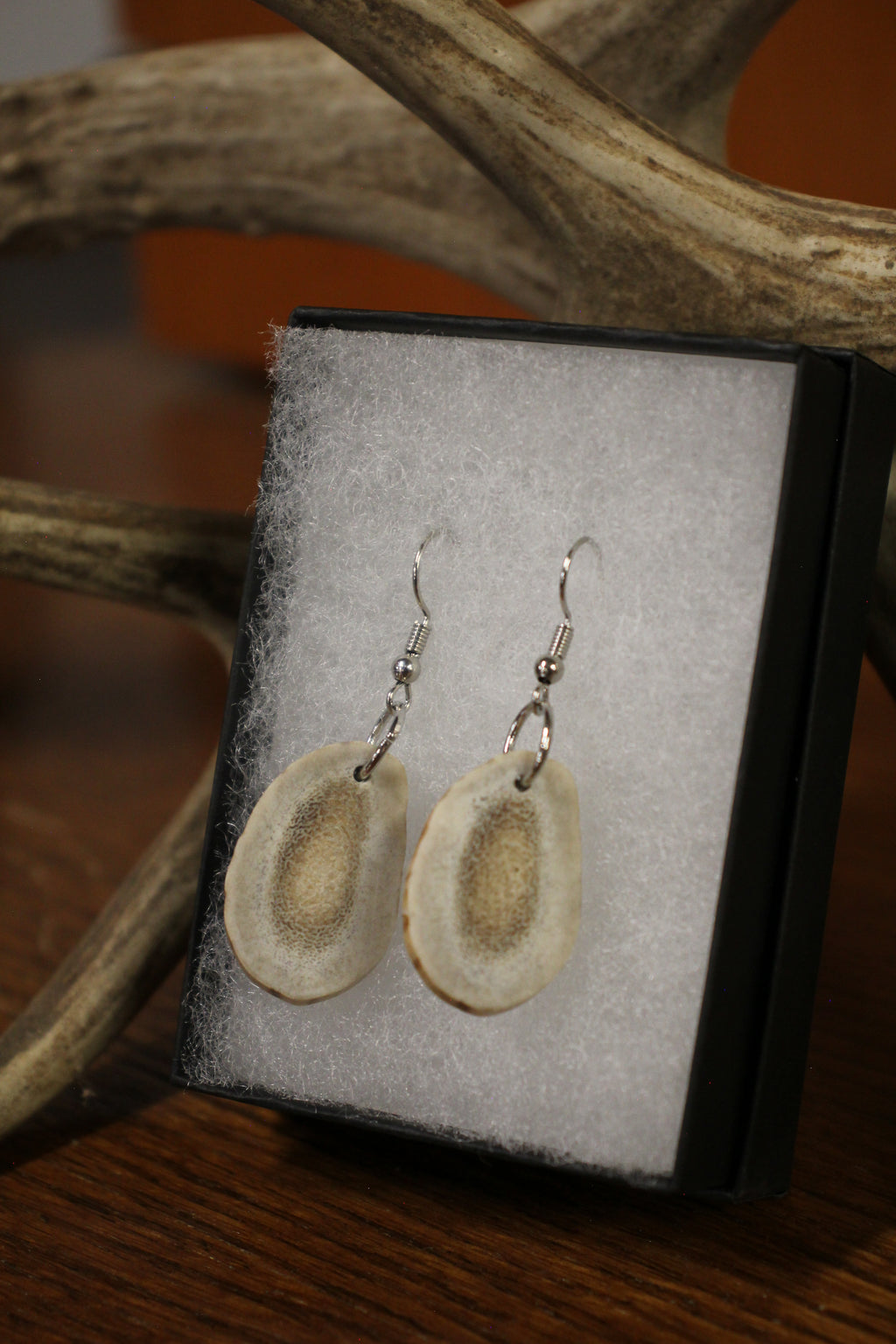 Handmade Whitetail Antler Slice Earrings | Polished Natural Shed Antler Jewelry