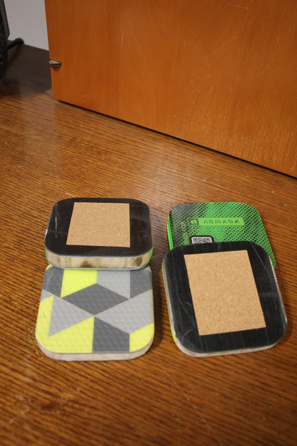 Set of 4 Upcycled Ski Drink Coasters | Handmade 3.5" All-Mountain Ski Coasters with Cork Backing