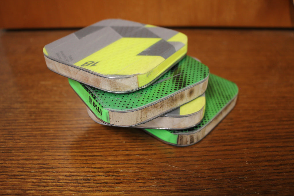 Set of 4 Upcycled Ski Drink Coasters | Handmade 3.5" All-Mountain Ski Coasters with Cork Backing