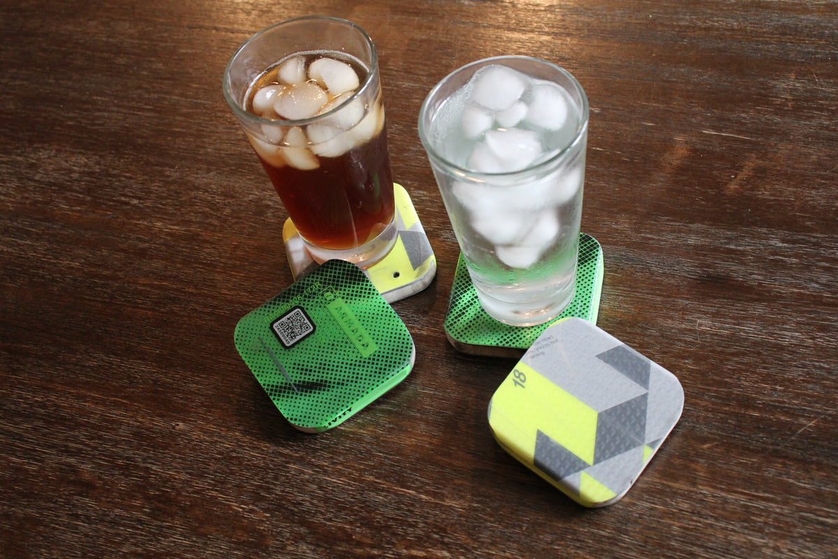 Set of 4 Upcycled Ski Drink Coasters | Handmade 3.5" All-Mountain Ski Coasters with Cork Backing