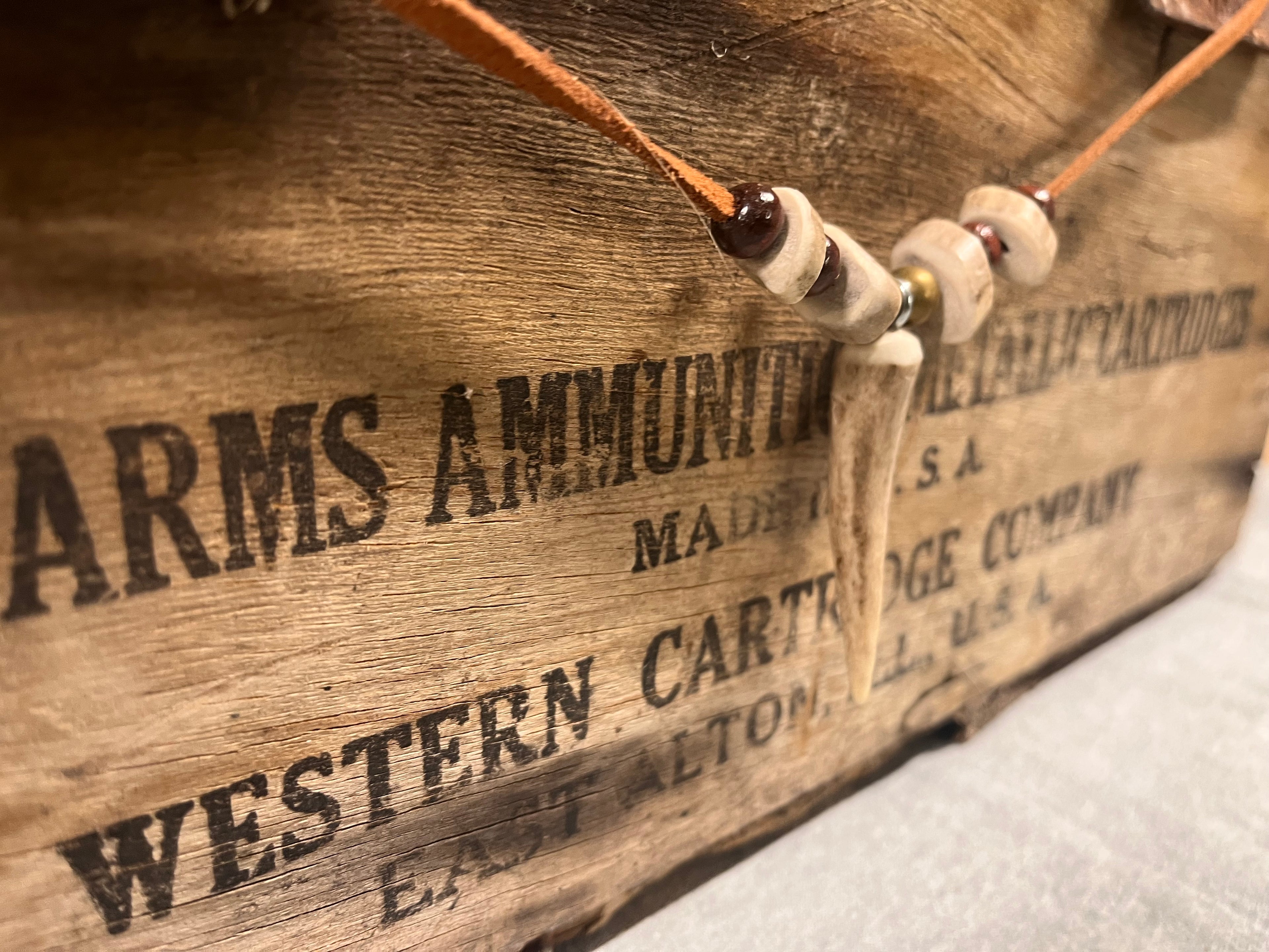 Whitetail Shed Antler Tine Necklace | Antler, Brass & Wood on Leather