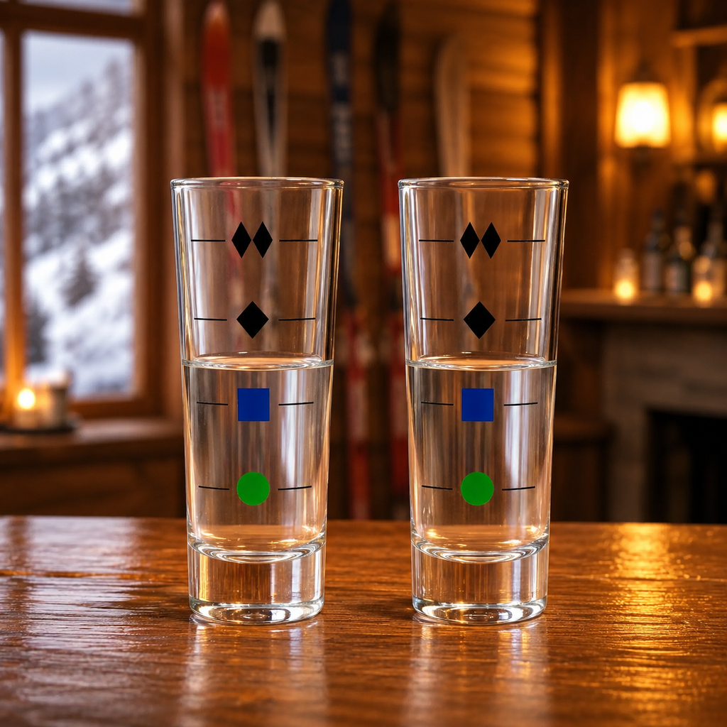Trail Difficulty Shot Glasses – Set of 2 | Ski Trail Marker Après Glasses