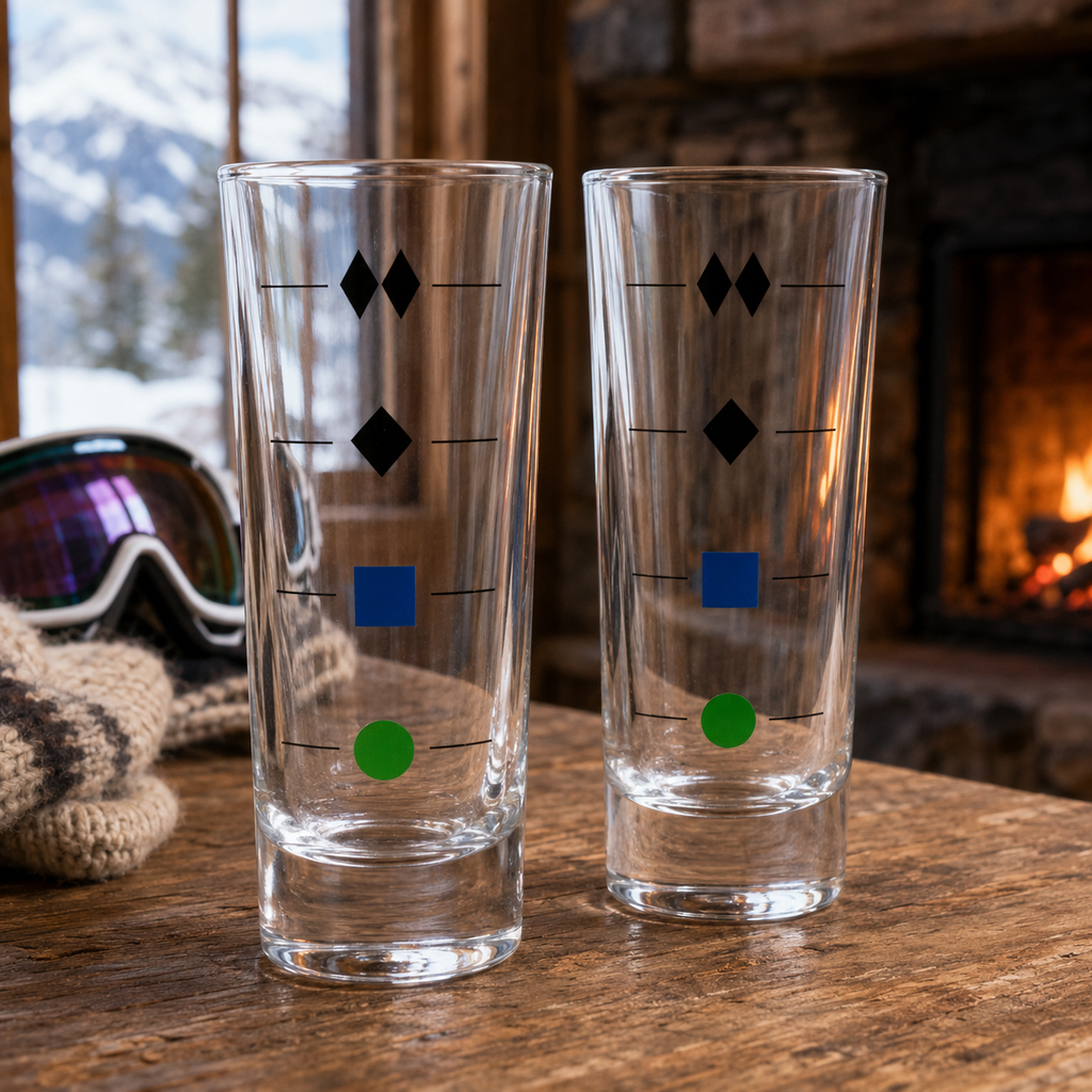 Trail Difficulty Shot Glasses – Set of 2 | Ski Trail Marker Après Glasses