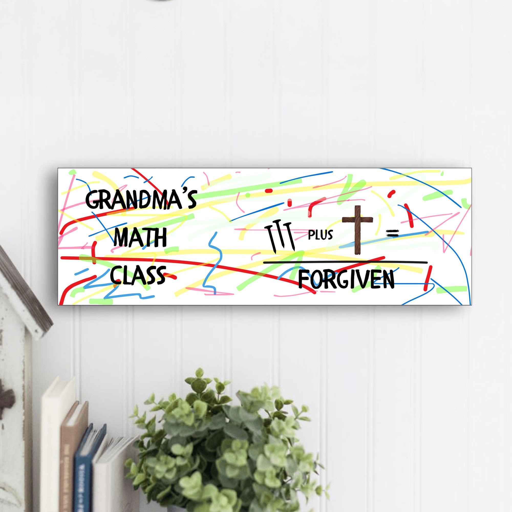 Grandma’s Math Wall Hanger | Playful Crayon-Style Faith Sign